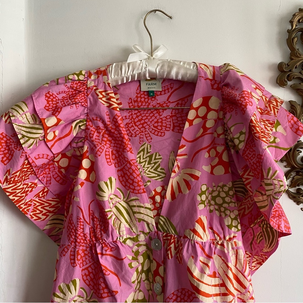 FARM RIO MIXED LOBSTERS RUFFLE MINI DRESS - Picture 5 of 16